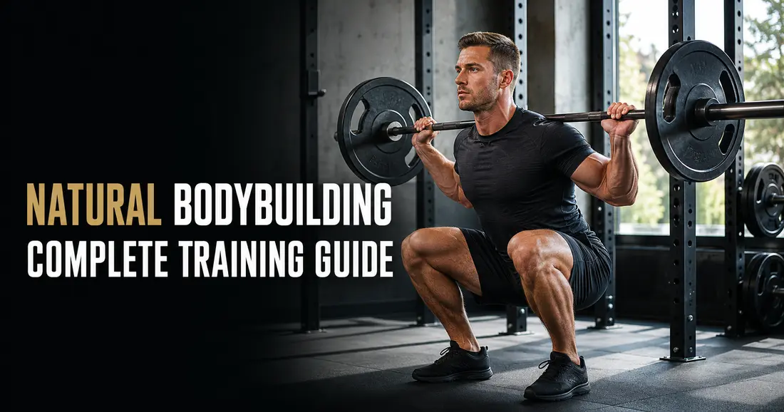 Natural bodybuilder performing a barbell squat during a strength training program