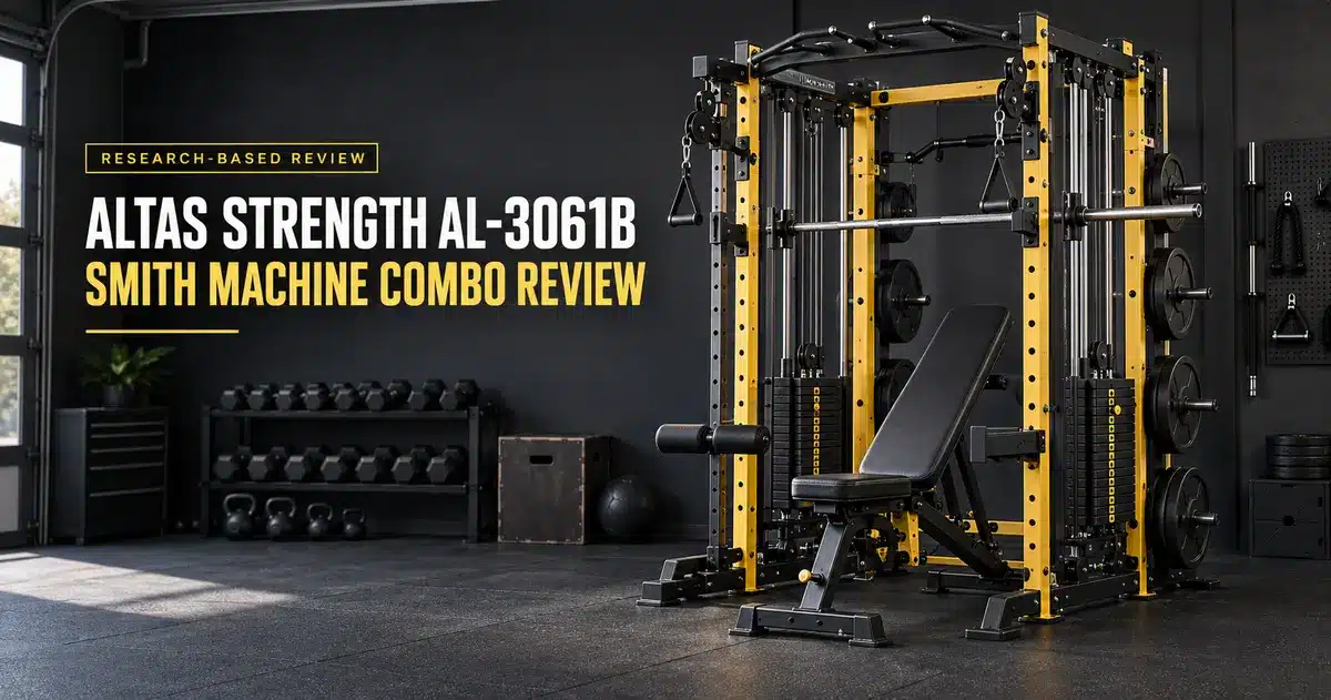 Editorial graphic for the Altas Strength AL-3061B Smith machine combo review