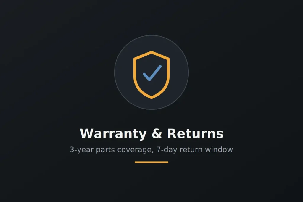 Shield icon representing equipment warranty and return information