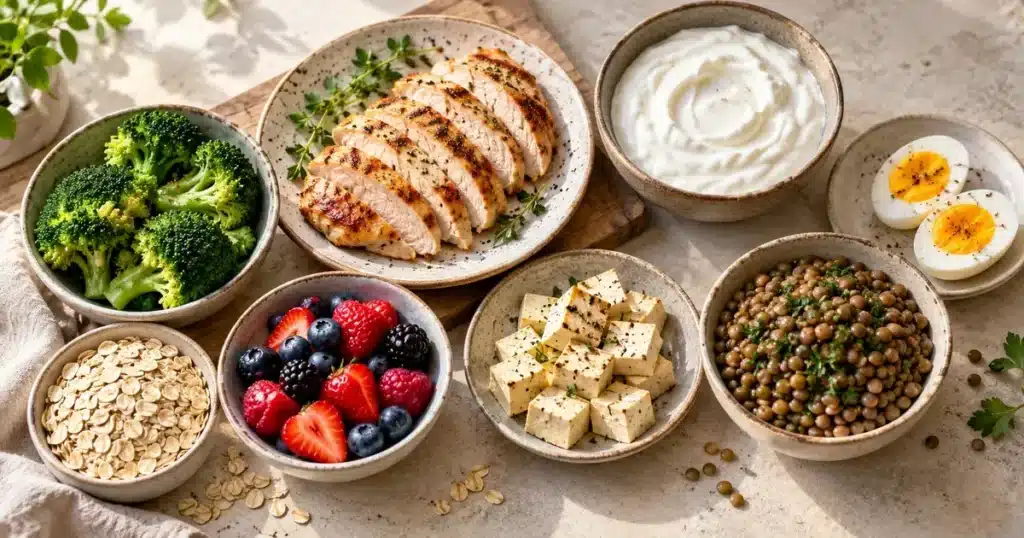 Healthy meal with protein and vegetables