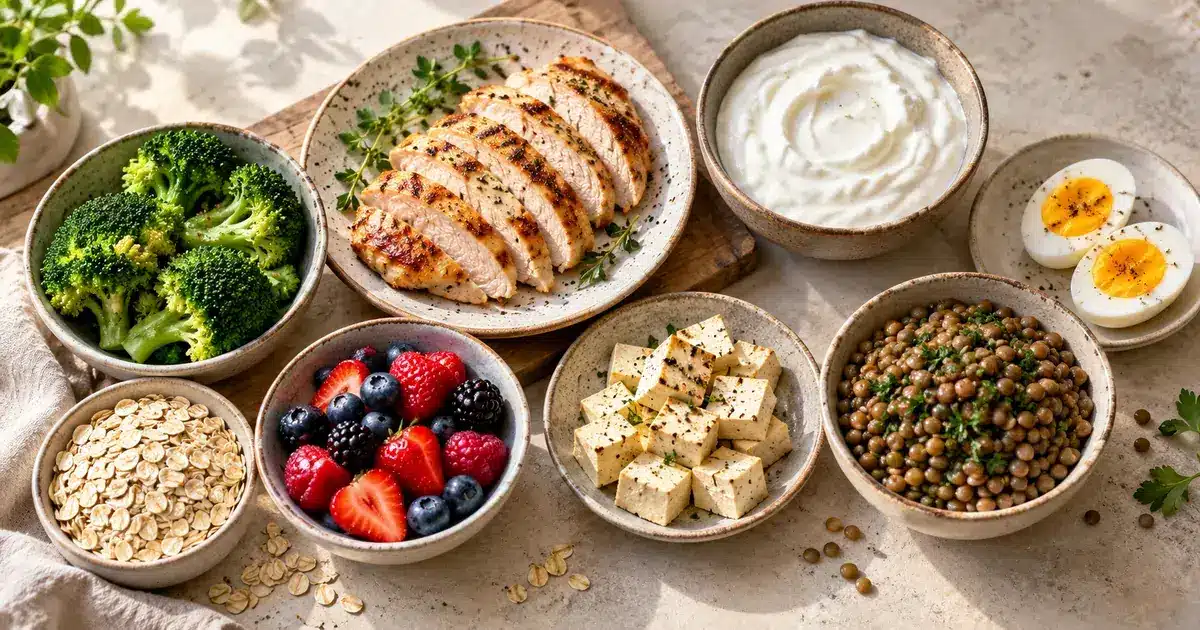 Healthy meal with protein and vegetables